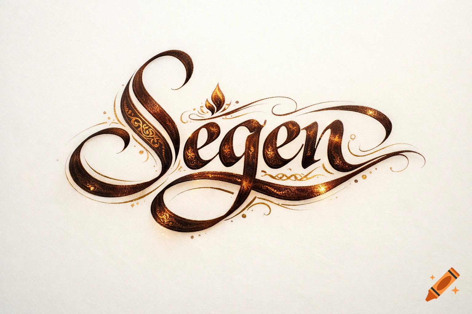 The word "Segen" written in elaborate, shimmering brown and gold calligraphic script, with Arabic-inspired flourishes.