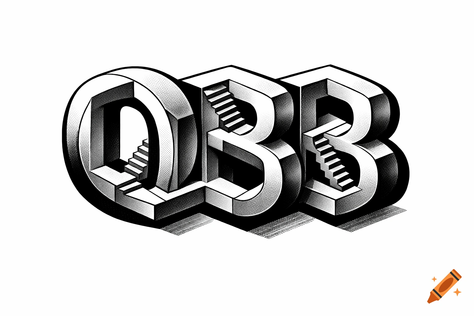 Black and white 3D logo of letters "OBB" in M.C. Escher impossible geometry style with stairs.
