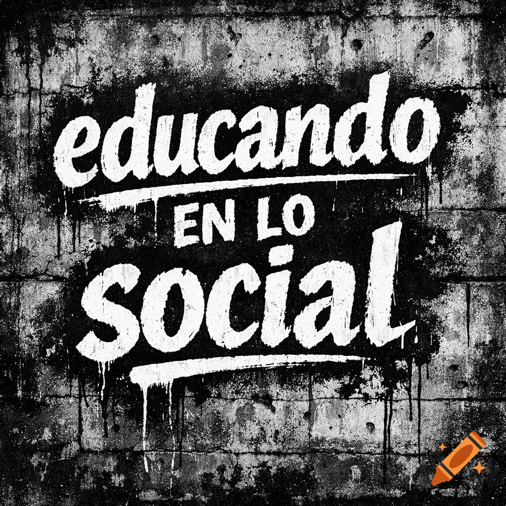 White graffiti text "educando EN LO social" on a distressed black concrete wall, urban stencil style.