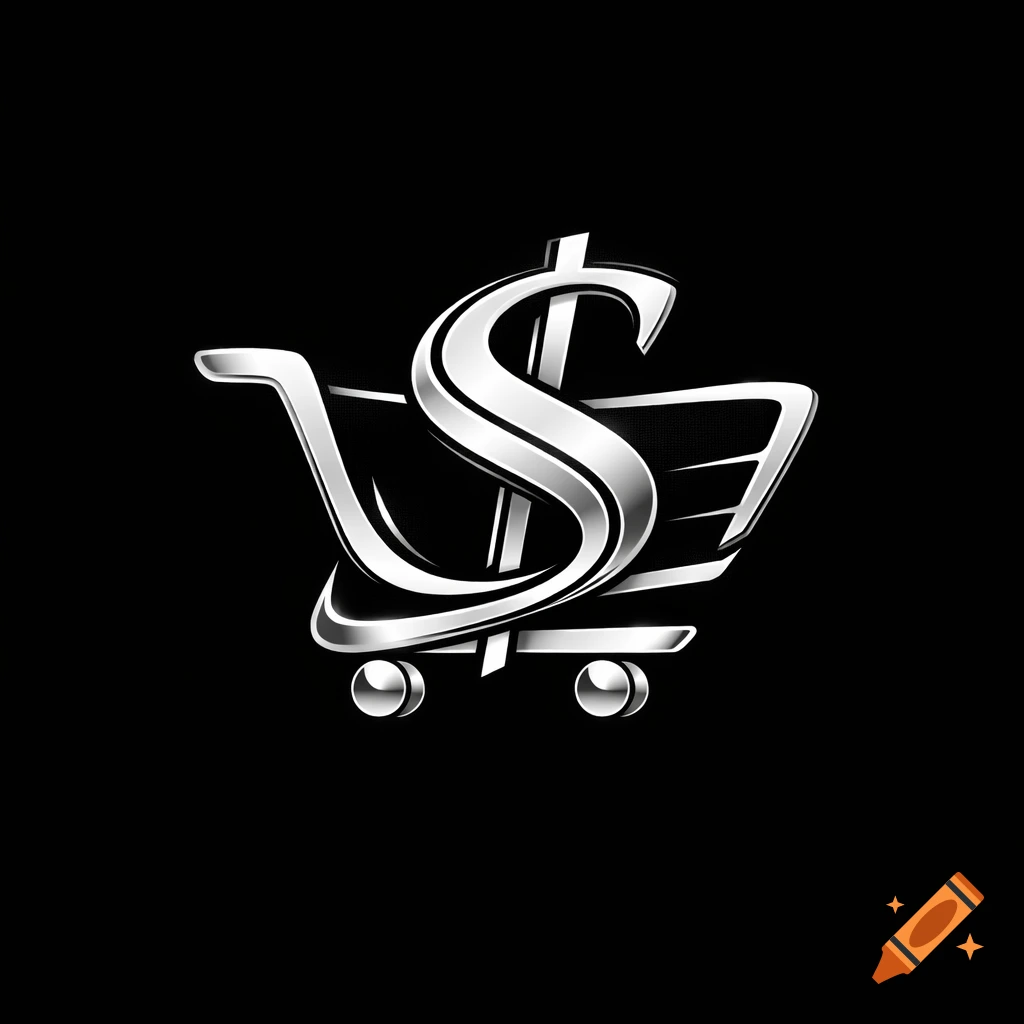 A shiny silver dollar sign integrated into a shopping cart, on a black background.