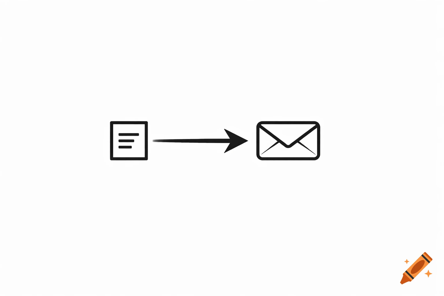 Minimalist logo depicting a document icon on the left, an arrow pointing right, and an envelope icon on the right, on a white background.