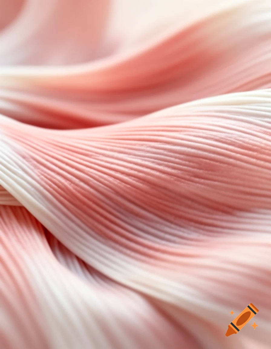 Close-up of abstract pink and white flowing textures, resembling smooth muscle tissue.