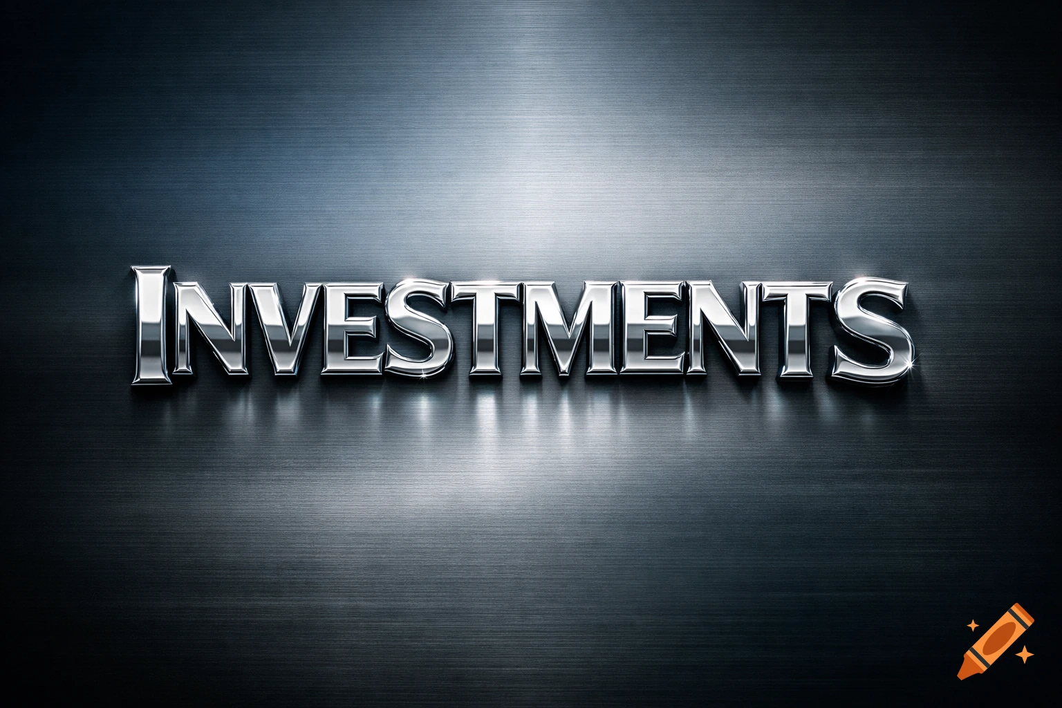Shiny chrome 3D letters spelling 'INVESTMENTS' on a dark brushed metal background.