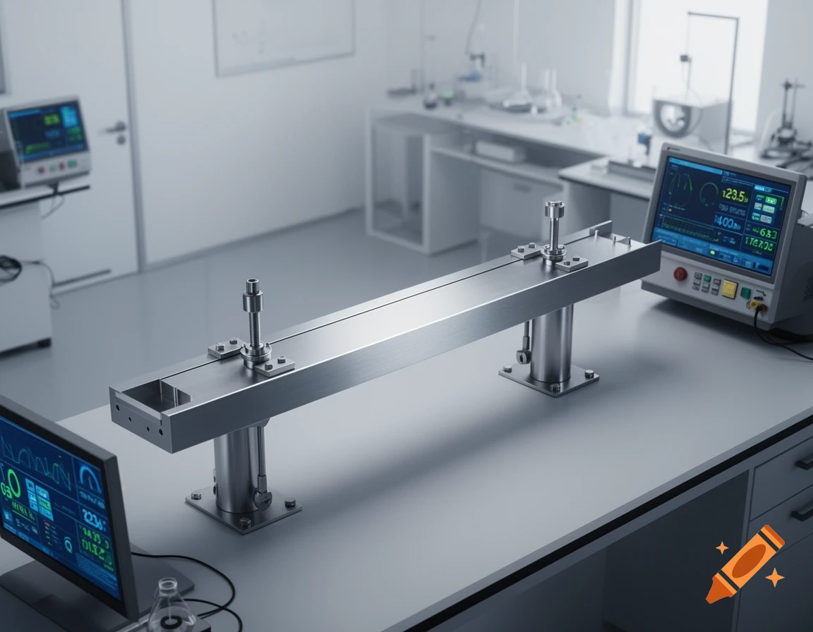 Photorealistic image of a four-point bending test setup in a modern ...