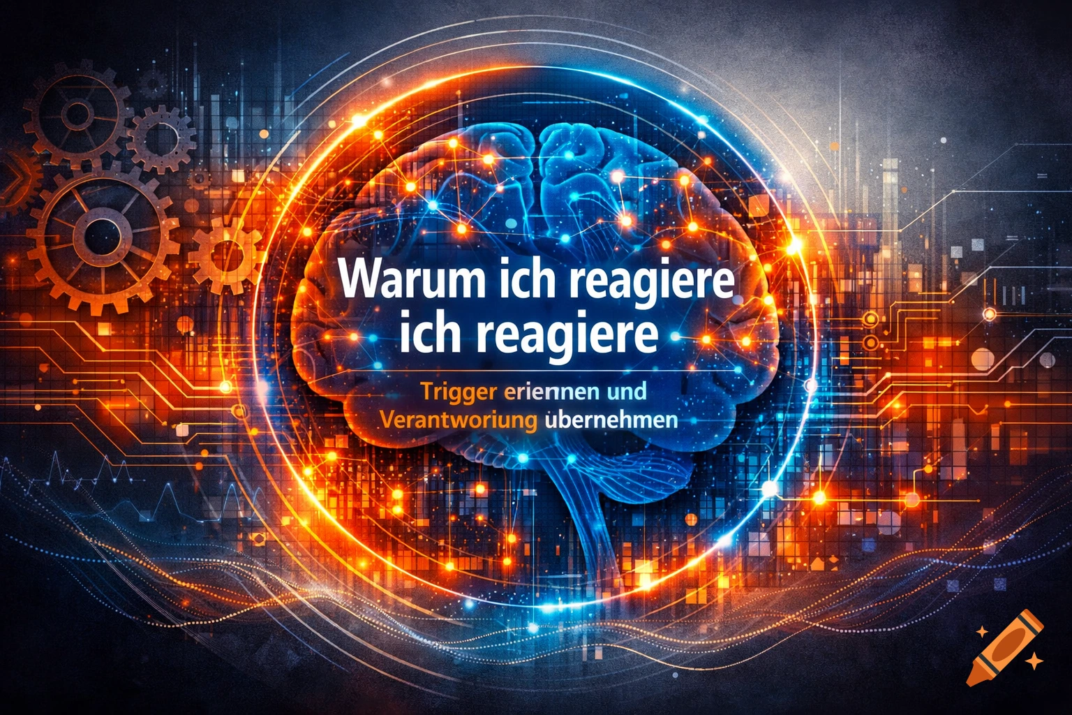 Abstract illustration of a glowing brain with digital circuitry and ...