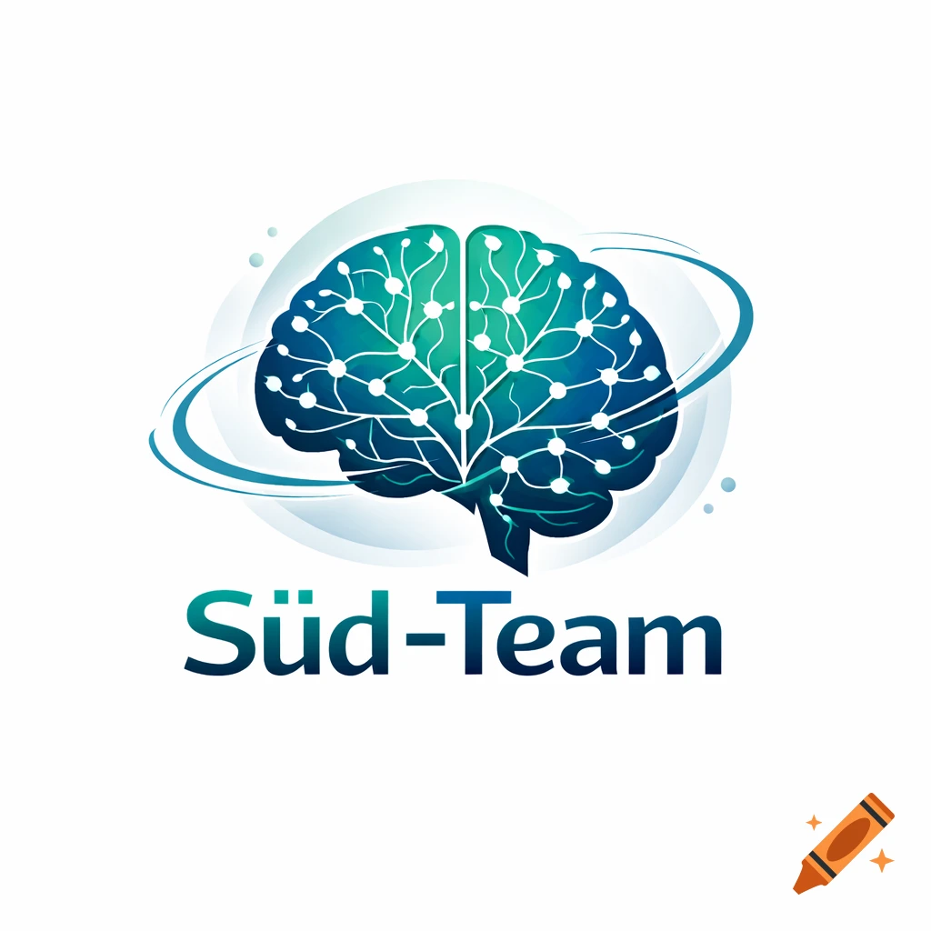 Stylized logo depicting a brain with an intricate network pattern in gradient green and blue, with the text "Süd-Team" below.