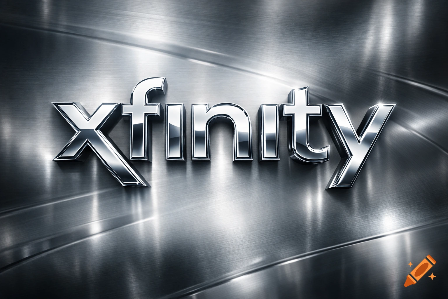 The Xfinity logo rendered in shiny metallic letters on a brushed metal background.