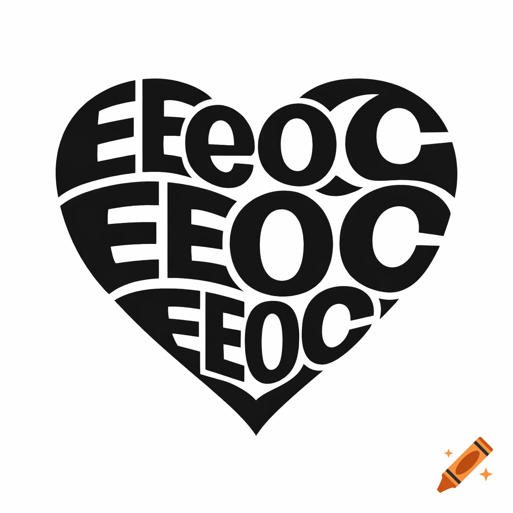 A black heart shape created from the repeated letters EEOC on a white background.