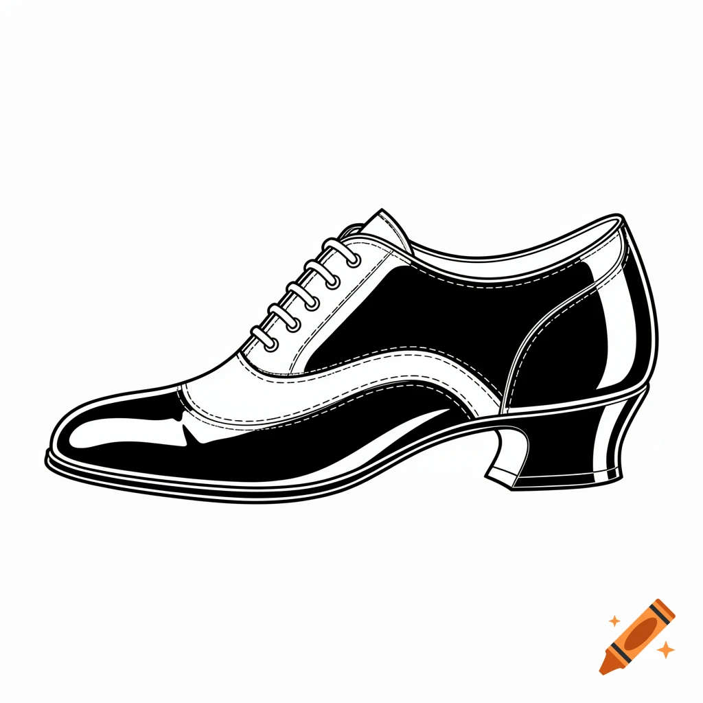 Black and white line drawing of a vintage 1800s style lace-up shoe with a heel.