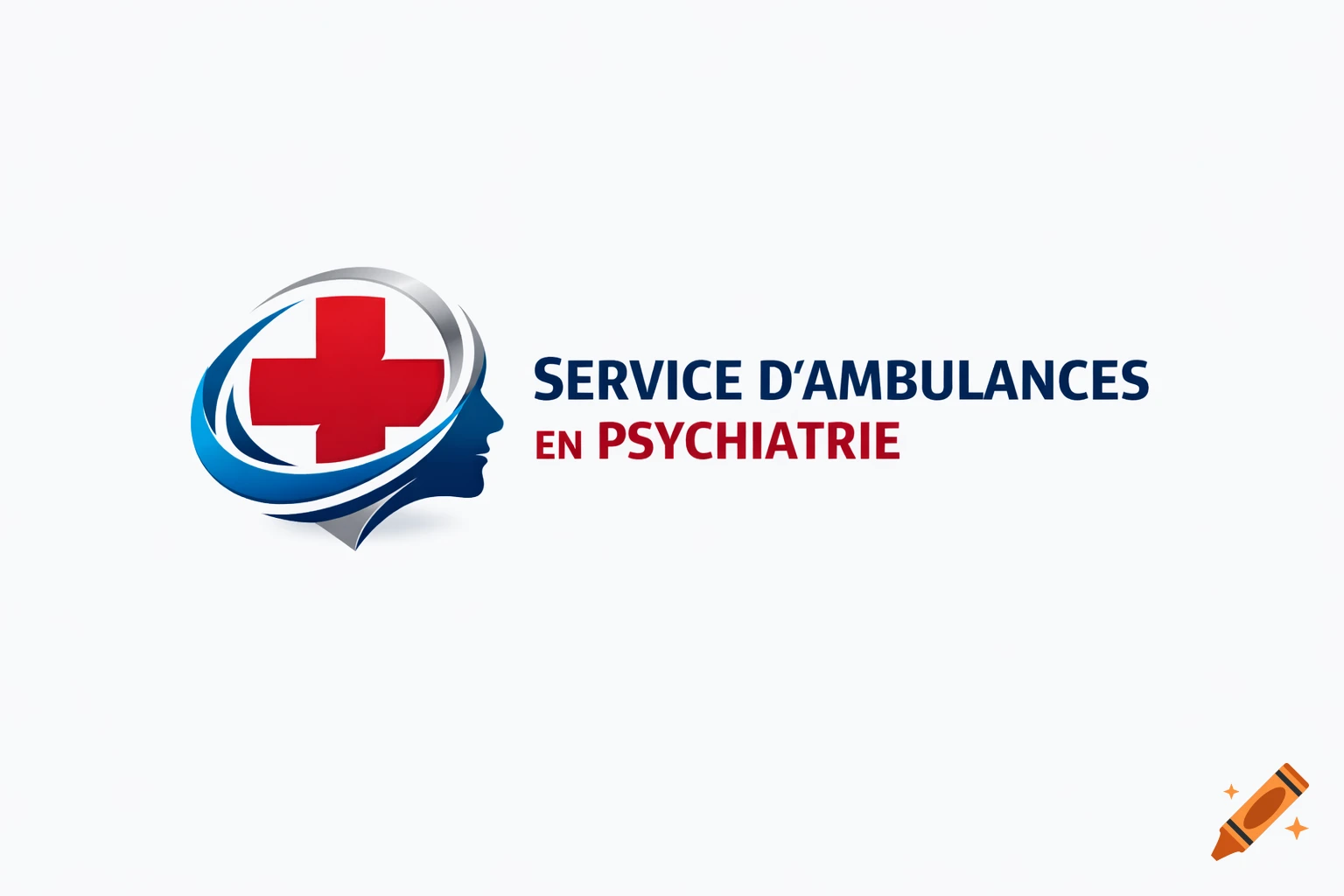 A logo featuring a red cross inside a silver and blue circular design, next to the text "SERVICE D'AMBULANCES EN PSYCHIATRIE" and a blue silhouette of a human head.