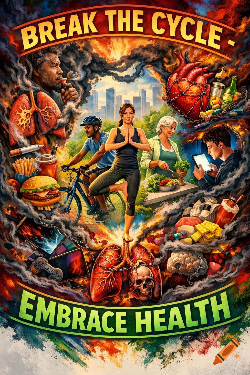 A vibrant poster illustrating