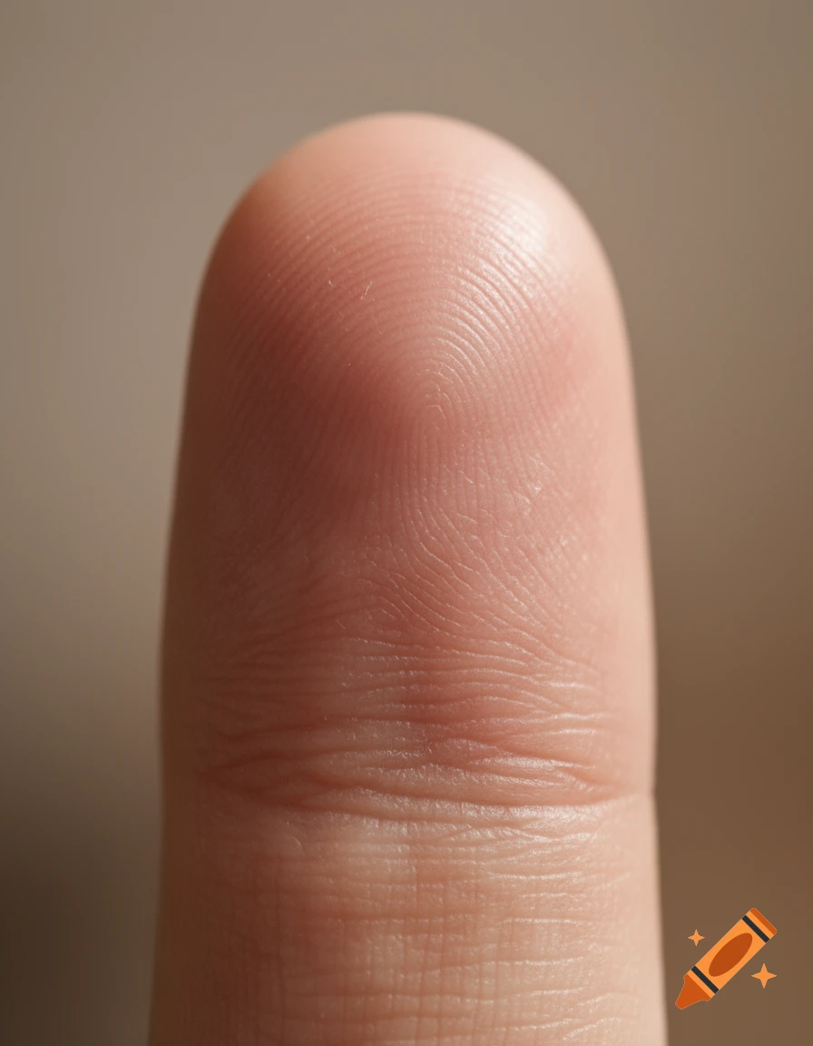 A close-up macro photograph of a human fingertip showing detailed fingerprint patterns.