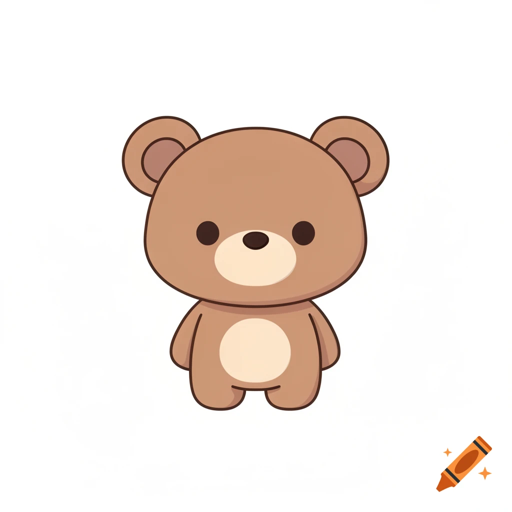 A cute, flat-style anime teddy bear with soft brown fur, small black eyes, and a round face on a white background.
