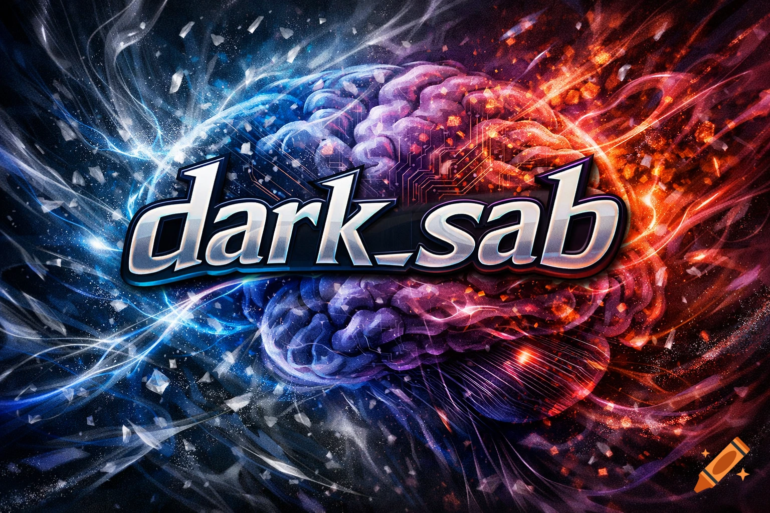A stylized brain split into blue electric energy and red fire, with the text 'dark_sab' prominently displayed in the center.