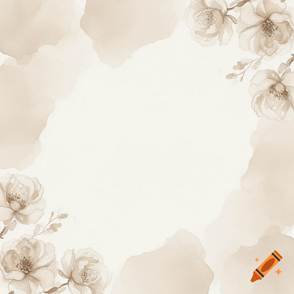 Minimalist beige watercolor background with stylish floral patterns in the corners and a clear center.