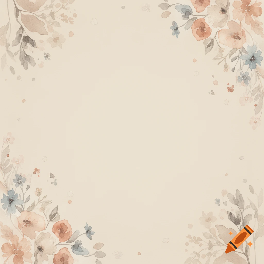 Watercolor floral pattern on a light beige background, with flower clusters in soft pastel tones in the corners.