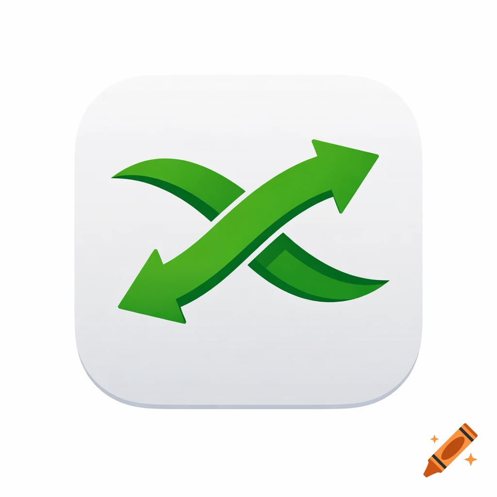 A green shuffle or interchange symbol made of two intertwined arrows on a white rounded square app icon.