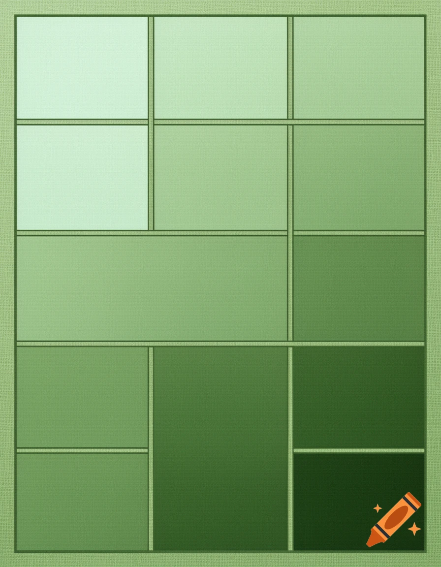 A vertical rectangular pattern of multiple green shades and rectangular segments, resembling an organizer background with a subtle fabric texture.
