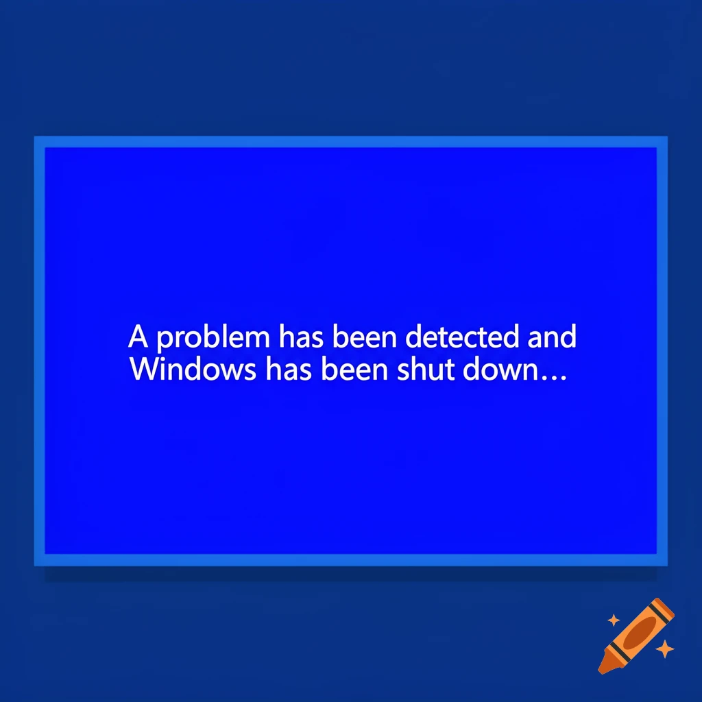 A bright blue screen displaying a white error message: 'A problem has been detected and Windows has been shut down...'