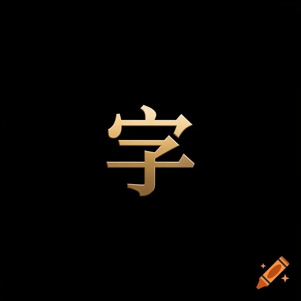 A golden Japanese Kanji character 'Gaku' (学) meaning 'learn' or 'study' on a plain black background.