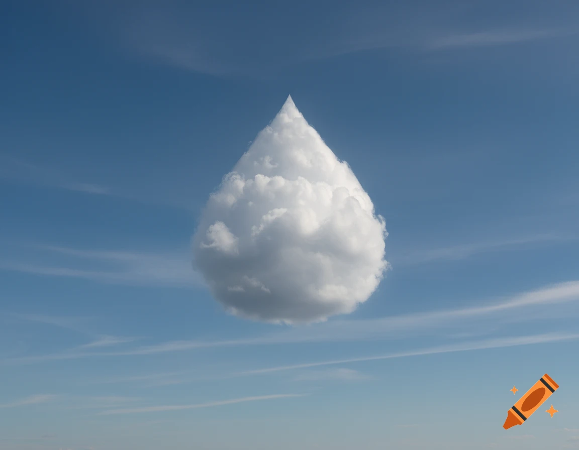 A white cloud shaped like a teardrop floats against a clear blue sky.