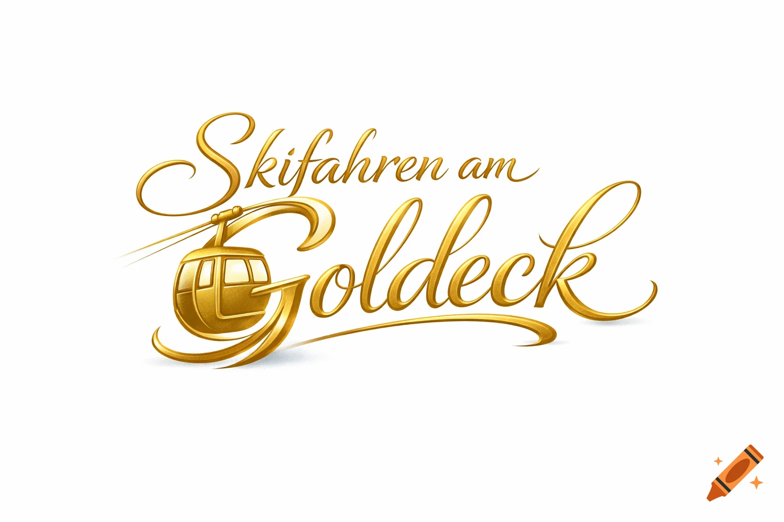 Golden hand-lettered text 'Skifahren am Goldeck' on a white background, with the 'G' stylized as a gondola.
