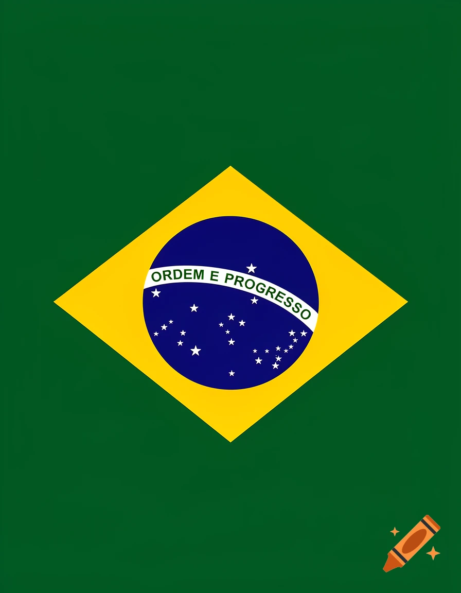 The national flag of Brazil, featuring a green background with a large yellow rhombus containing a blue circle with white stars and the motto 'ORDEM E PROGRESSO'.