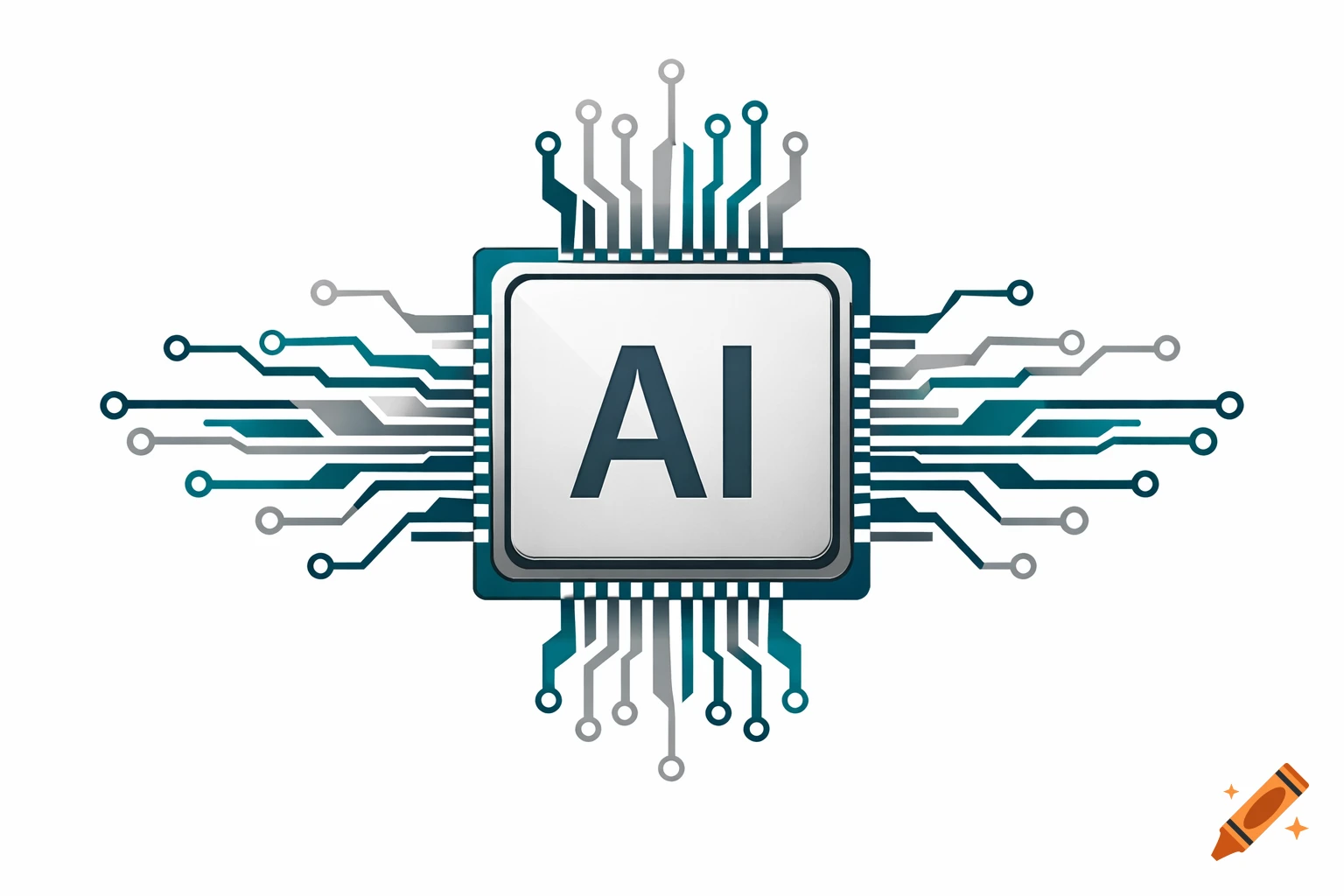 2D graphic of a computer processor chip with 'AI' text on it, surrounded by circuit lines.