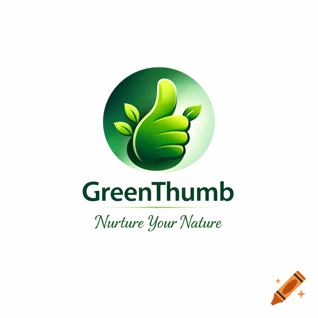 A vibrant green thumbs-up logo with leaves, featuring the text 'GreenThumb' and slogan 'Nurture Your Nature'.