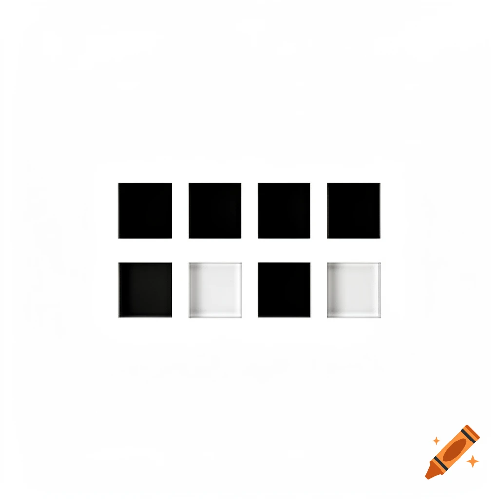 Two rows of alternating black and white squares on a white background.