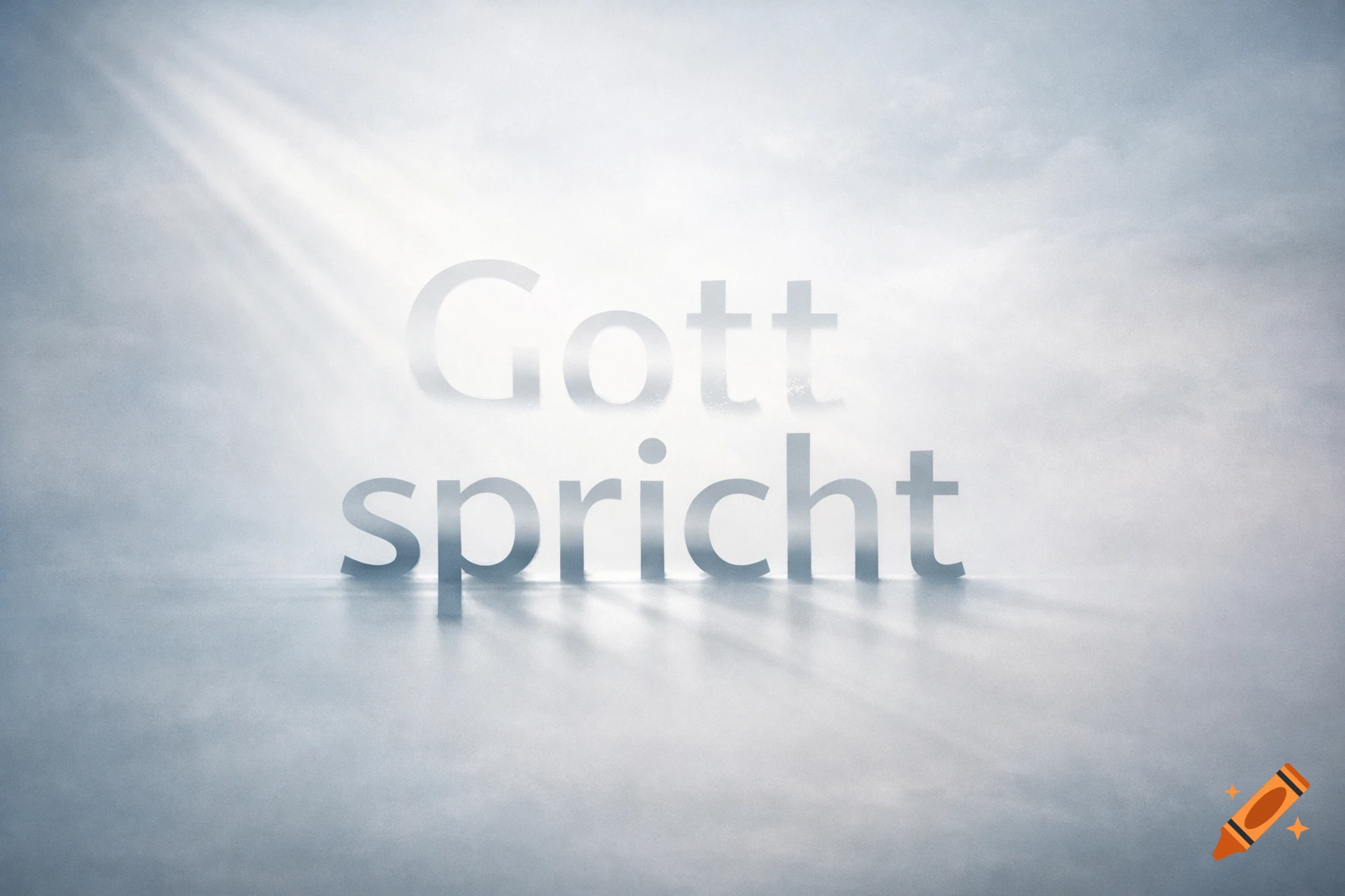 The German words 'Gott spricht' (God speaks) floating in a bright, ethereal sky with light rays shining down.