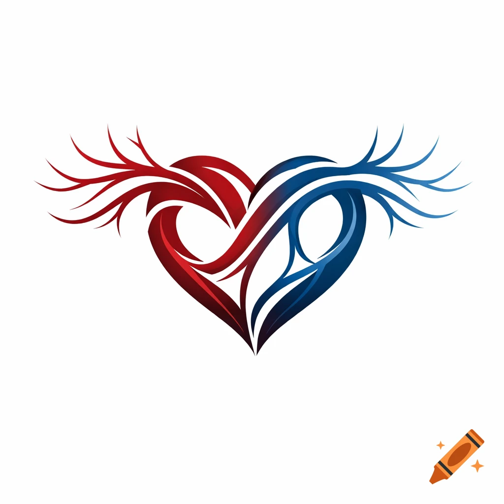 A stylized logo featuring a heart symbol formed by intertwining red and blue biological-like structures representing vessels.