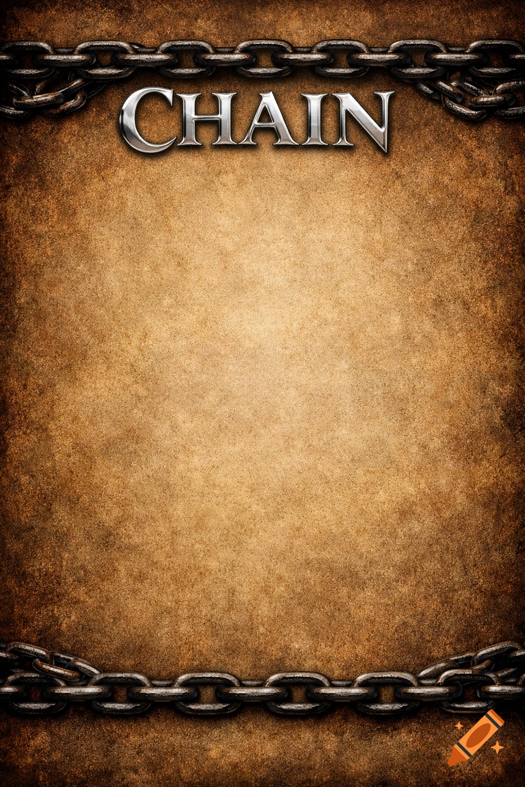 Brownish textured background with metallic chains along the top and bottom edges, and the word 'CHAIN' in silver letters at the top.
