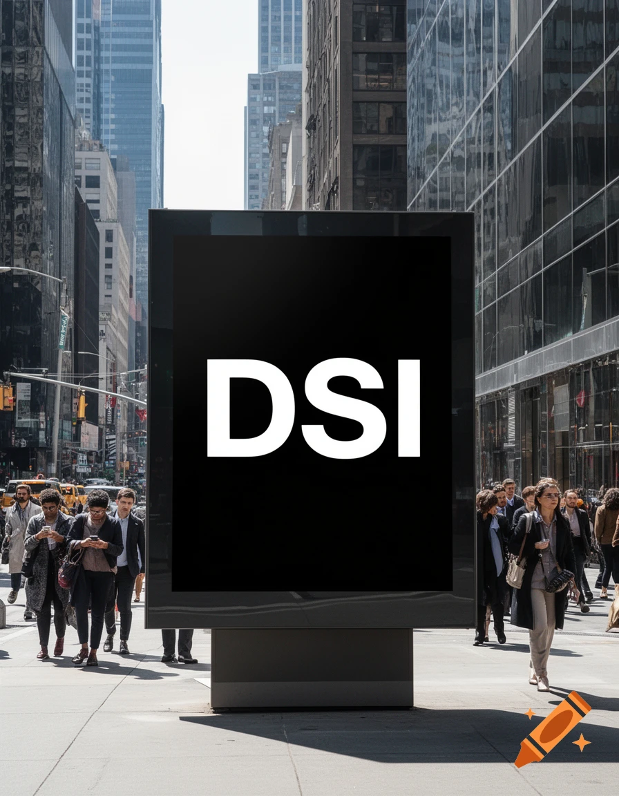 A large black billboard with white letters