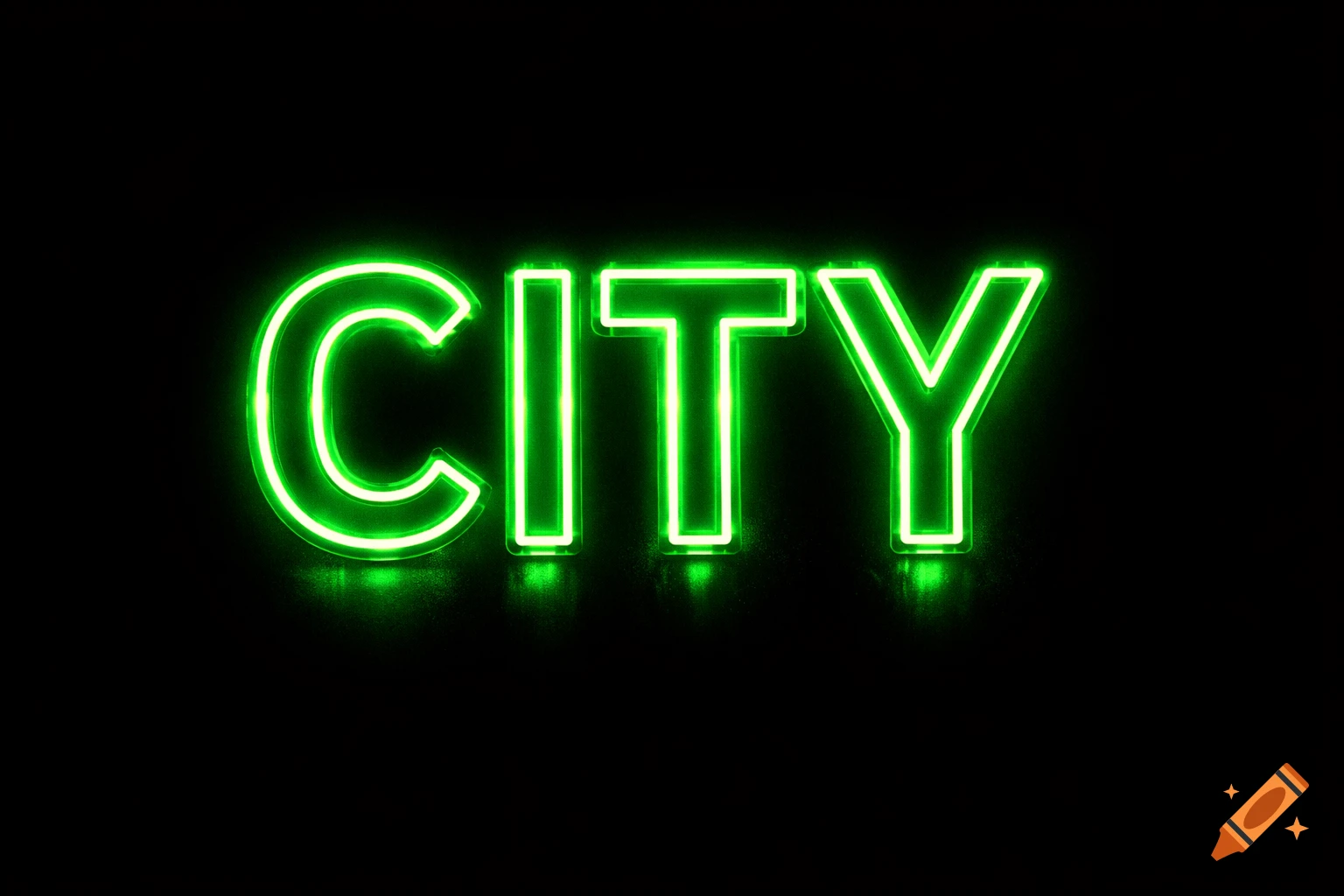Green neon sign spelling 'CITY' on a black background, glowing brightly ...
