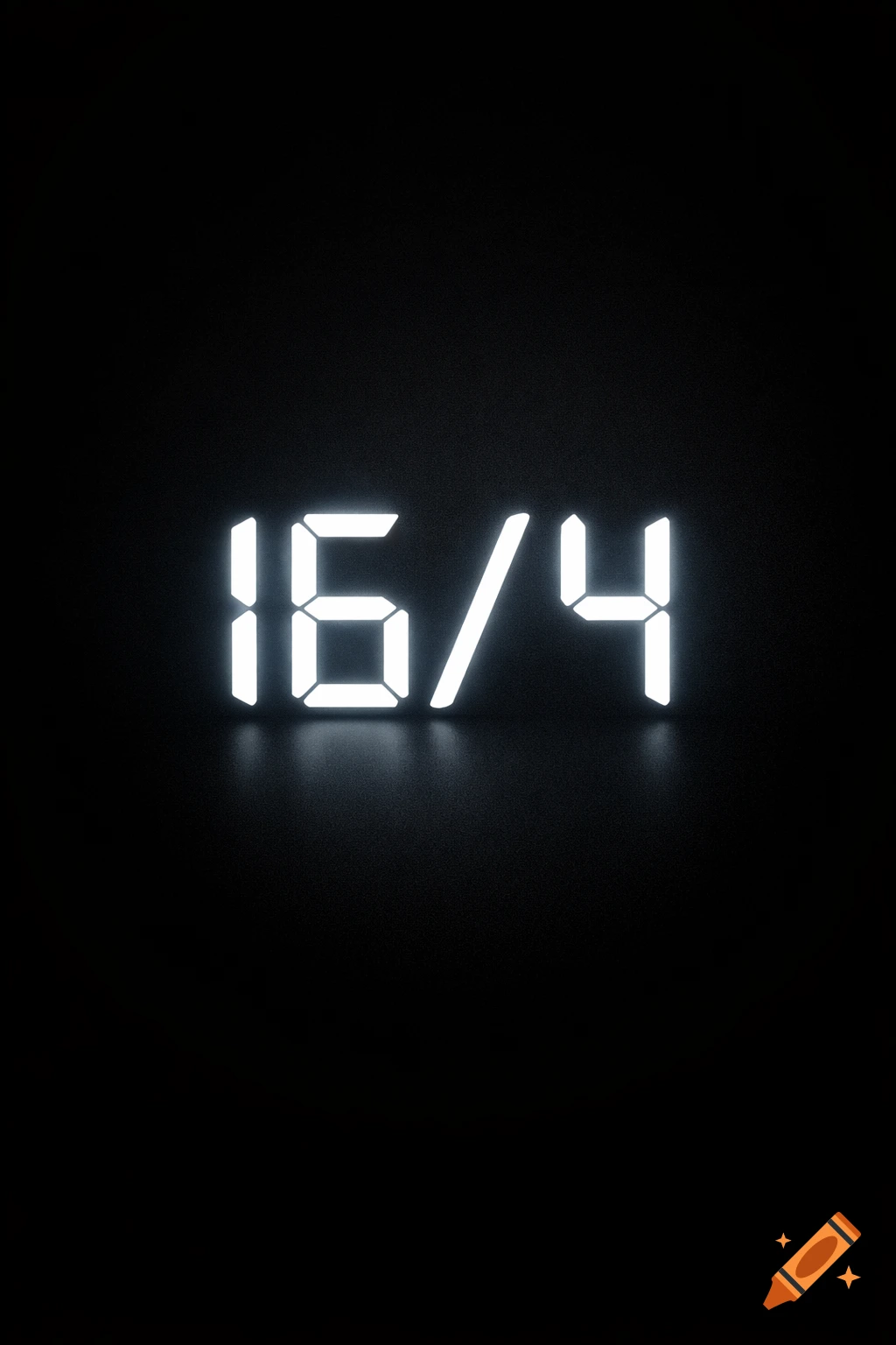 Glowing white digital numbers '16/4' on a deep matte black background, resembling a modern clock display.