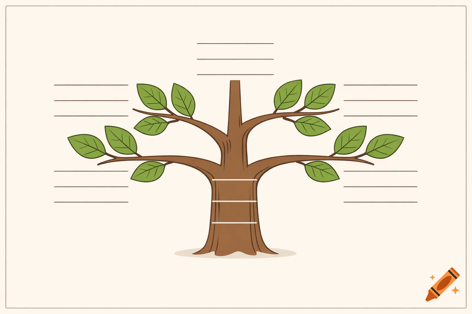 A simple illustration of a tree with green leaves and blank lines on its trunk and branches, suitable for a diagram or worksheet.