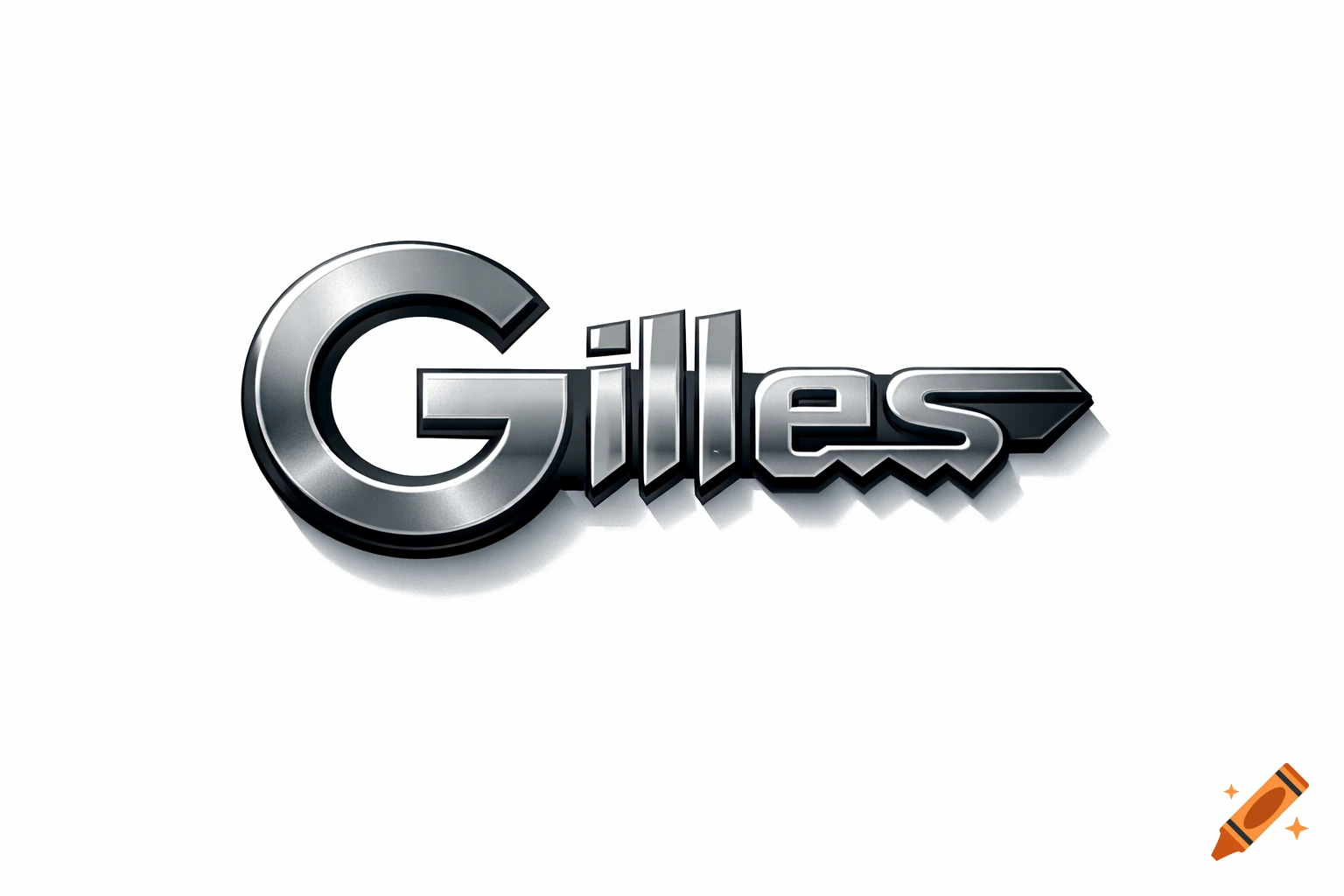 Metallic logo for 'Gilles' designed as a key, with the 'G' as the round head and the remaining letters forming the teeth.