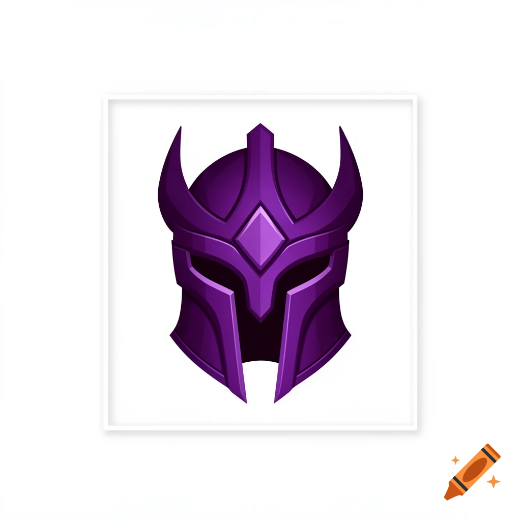 A purple Hades-style fantasy helmet with horns and a diamond emblem, rendered in flat vector art on a white background.