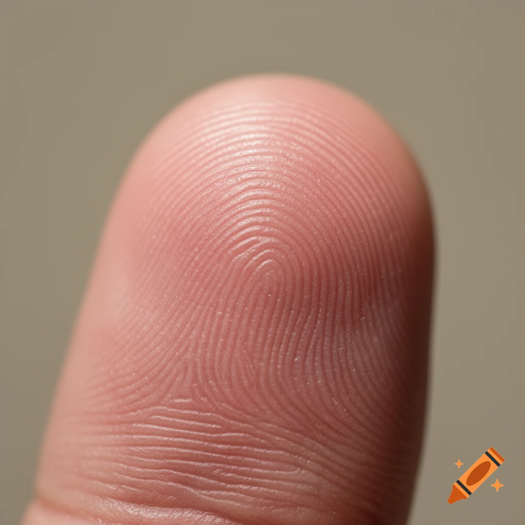 Close-up of a human thumb showing detailed fingerprint patterns.