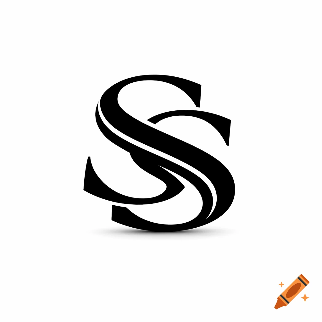 Black stylized monogram of two intertwined S letters with a subtle shadow on a white background.