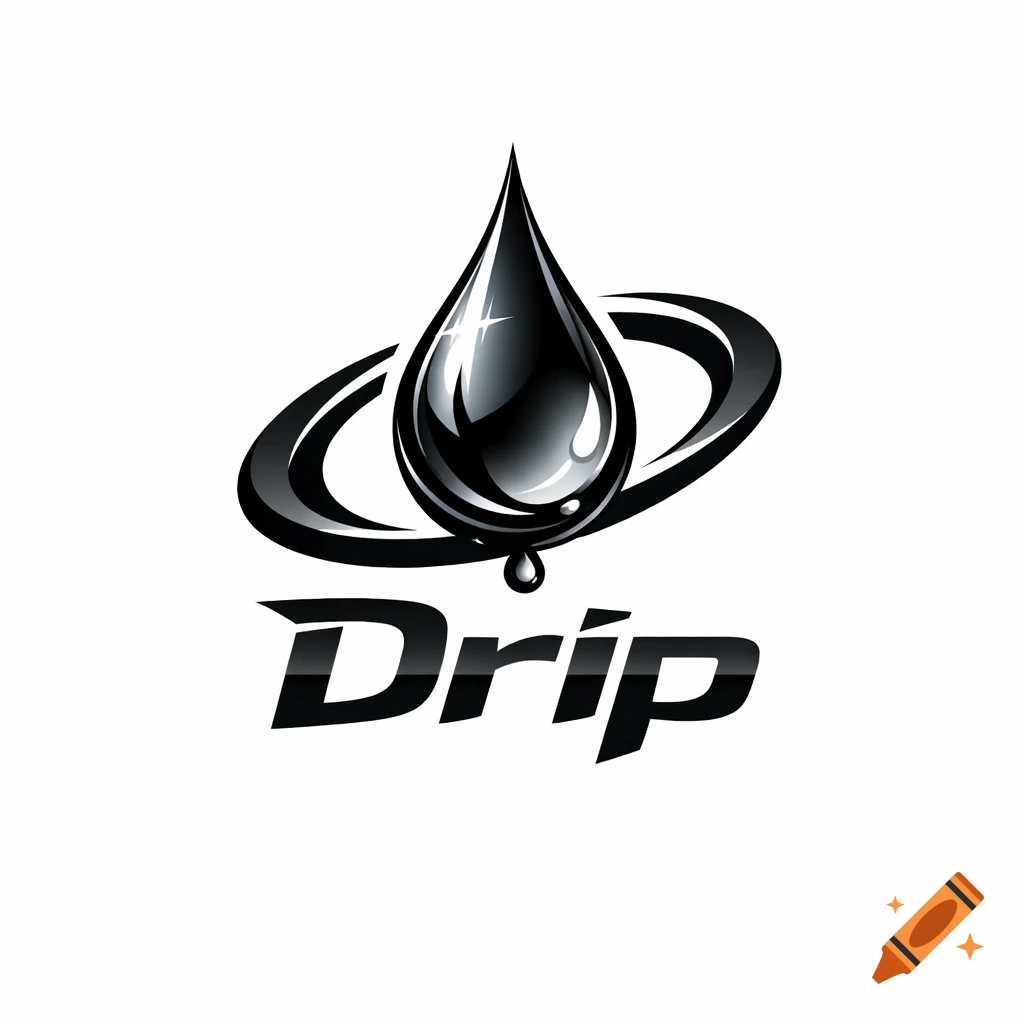 A black and silver glossy liquid drop logo with stylized rings and the word 'Drip' beneath it.