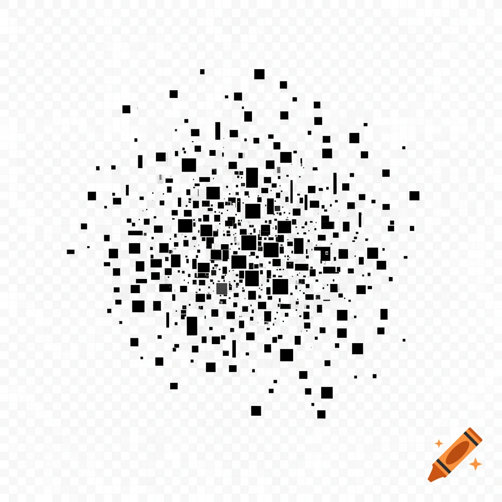 A cloud of black squares and rectangles of varying sizes, dispersed against a transparent background.