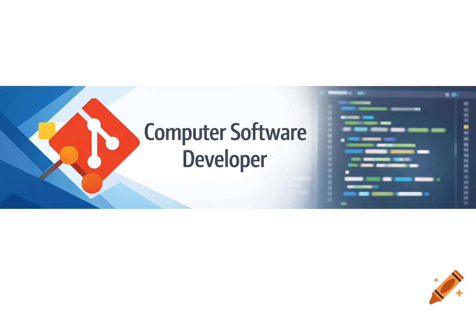 Professional banner with a red Git-like logo, 'Computer Software Developer' text, and blurred code background.