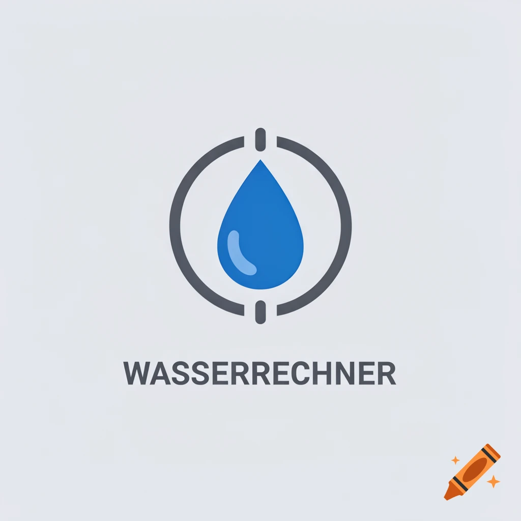 A blue water droplet icon within a segmented dark grey circle, with the text "WASSERRECHNER" below, all on a light grey background.