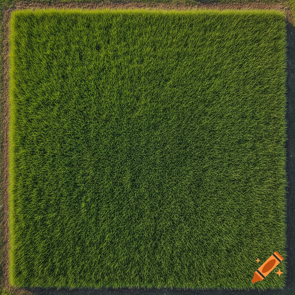 An aerial view of a vibrant green, rectangular patch of grass with neatly defined edges.