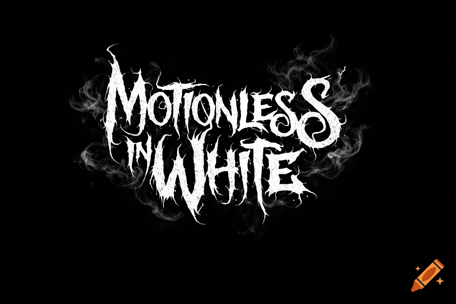 Stylized white 'Motionless In White' band logo with smoky details on a black background.