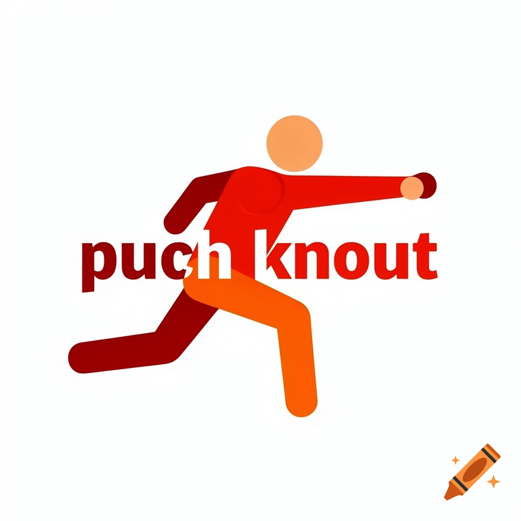 A stylized red and orange stick figure in a punching pose with 'puch knout' text overlaid.