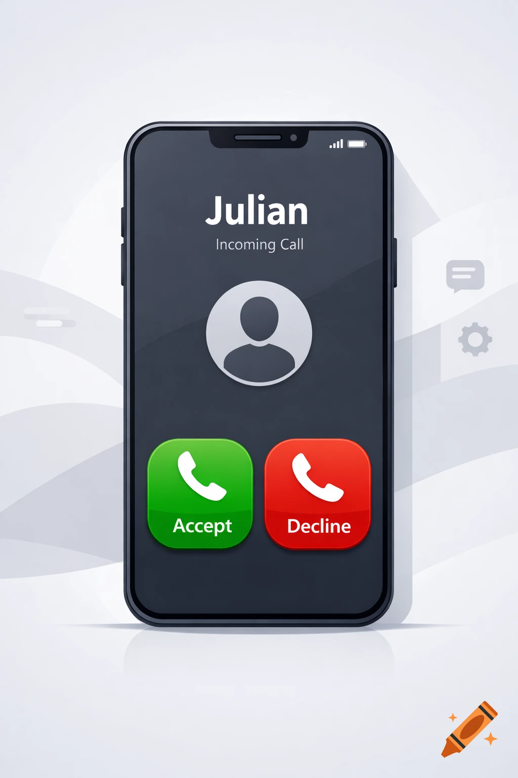 A smartphone screen showing an incoming call from 'Julian' with green 'Accept' and red 'Decline' buttons.