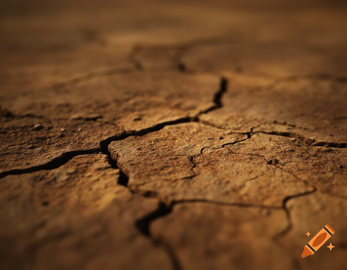 A close-up, shallow depth of field view of dry, cracked brown earth.
